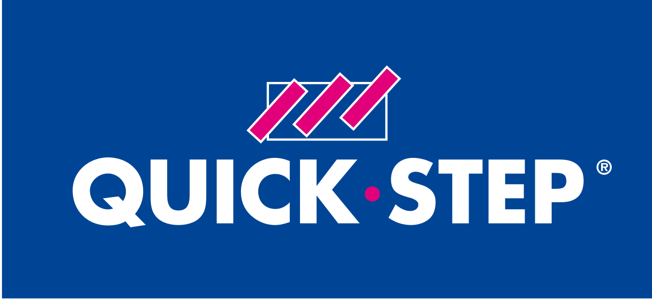 The quick step logo is on a blue background