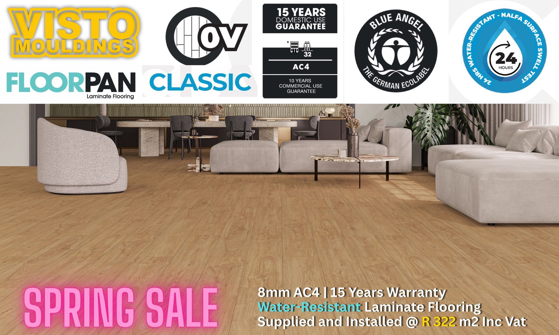 A massive sale of laminate flooring is being advertised