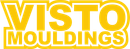 The logo for visto mouldings is yellow and white on a white background.