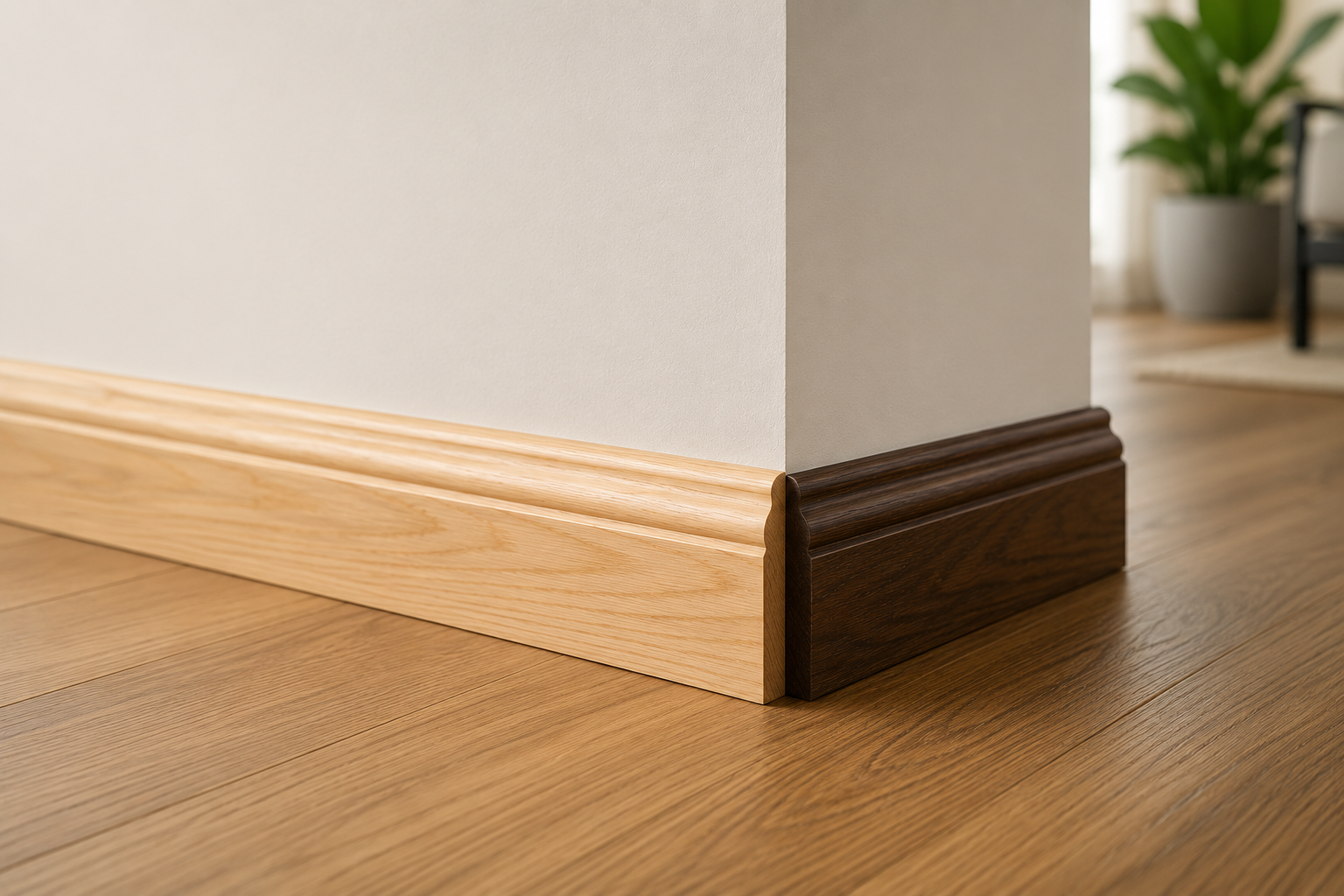 Pine and hardwood wooden skirting in a modern Pretoria home interior
