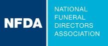 NFDA logo with white text on a blue background and “National Funeral Directors Association” in teal text on white.