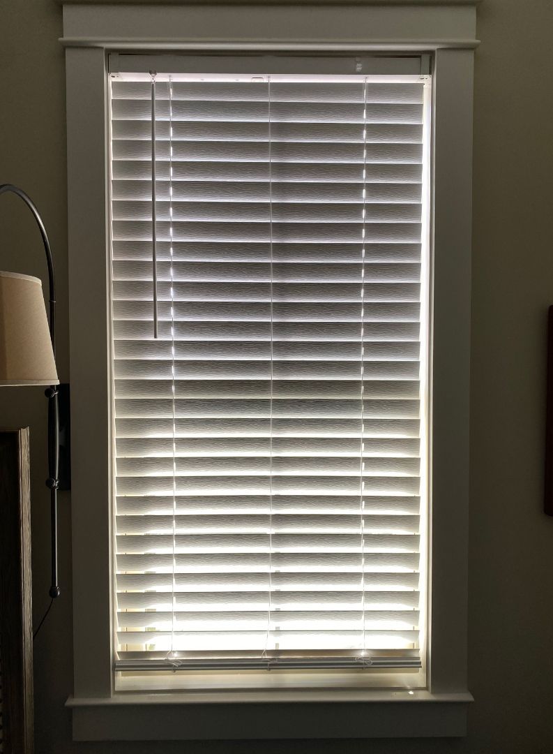 Custom horizontal blinds installed in a home office, AVL Window Blinds, Buncombe County NC