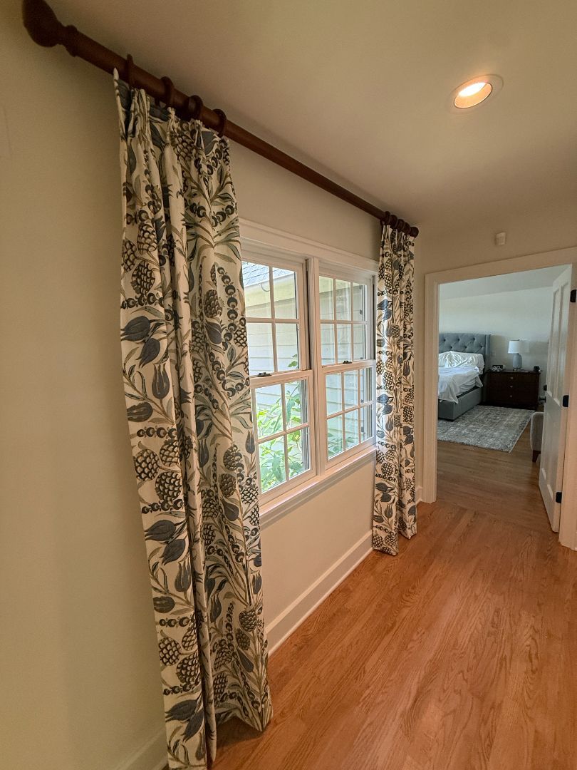 Custom drapery panels installed in a living room, AVL Window Blinds, Buncombe County NC