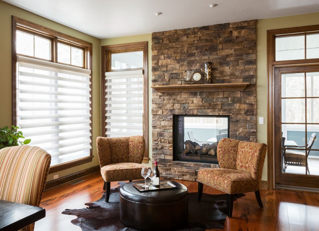 Dual sheer and privacy shades on a dining room window, AVL Window Blinds, Henderson County NC
