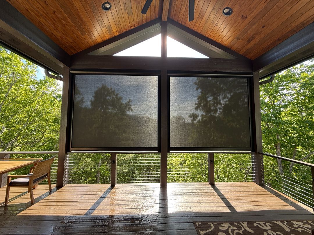 Retractable exterior patio shade on an outdoor living space, AVL Window Blinds, Buncombe County NC