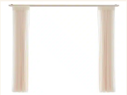 Beige curtains framing a bright white window