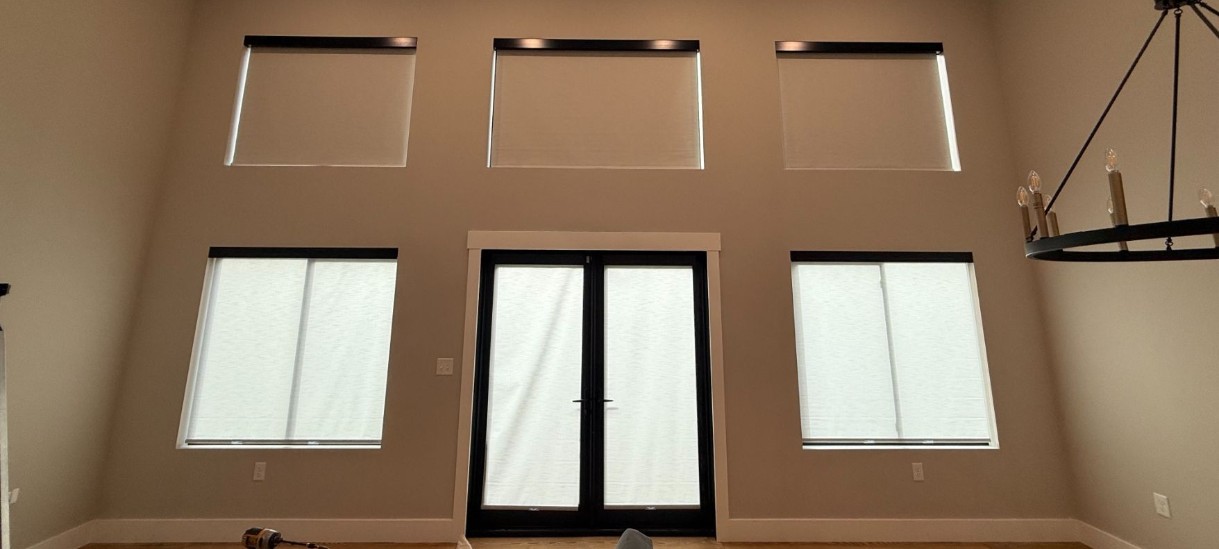 motorized roller shades in living room, Henderson County NC, AVL Window Blinds
