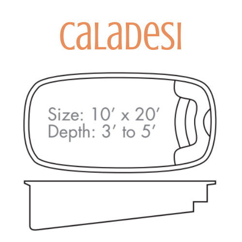 Diagram of Caladesi pool, showing a 10' x 20' rectangular design with a depth of 3' to 5'.