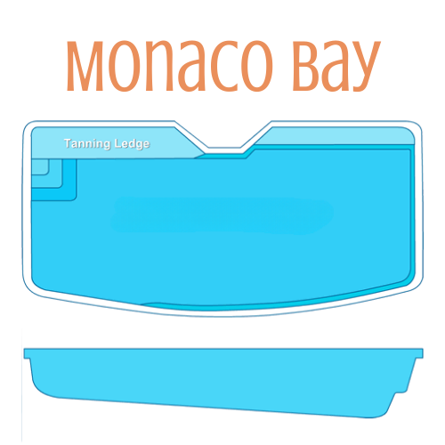 Diagram of the Monaco Bay pool, blue with a tanning ledge and steps.