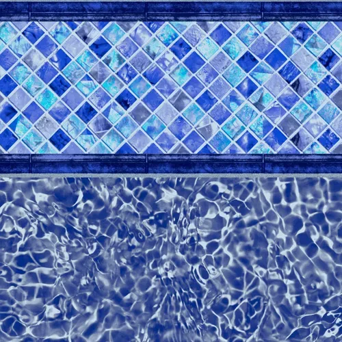 Pool with a blue tiled border and rippled water.