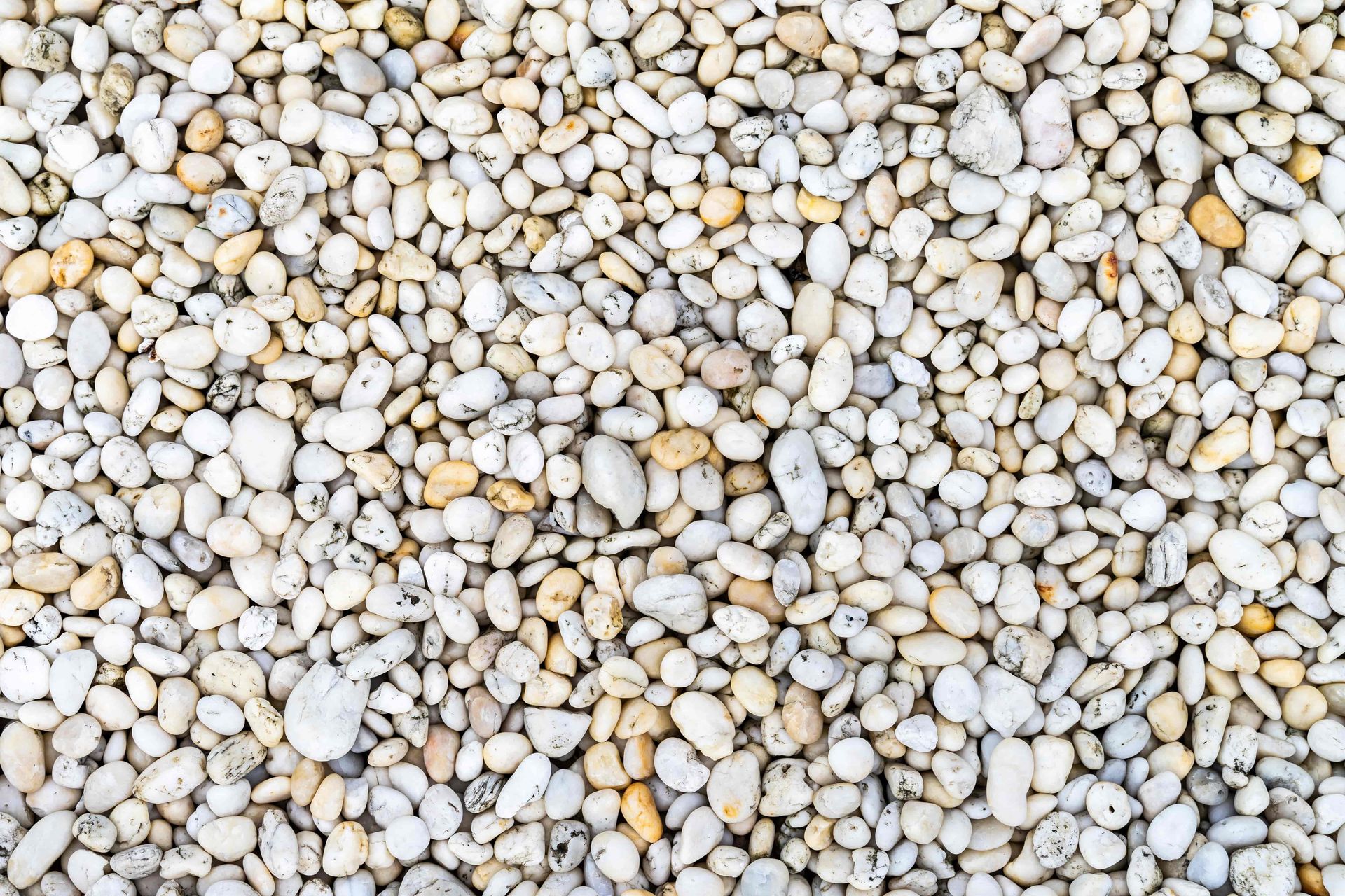 Close-up of small white and beige pebbles covering the ground
