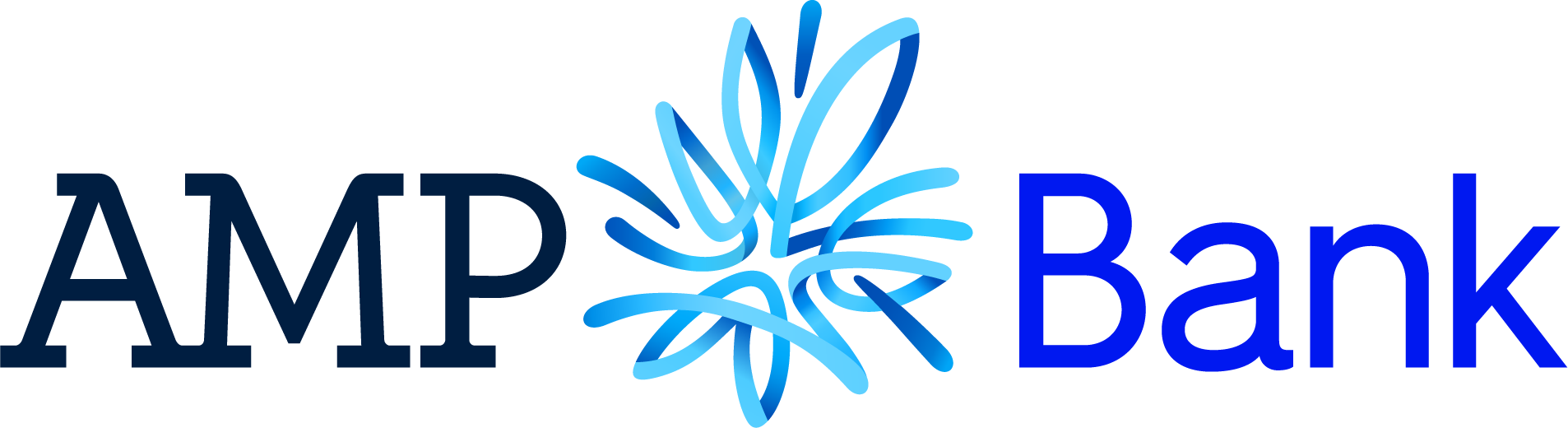 AMP Bank logo in navy and blue with a stylized blue starburst symbol