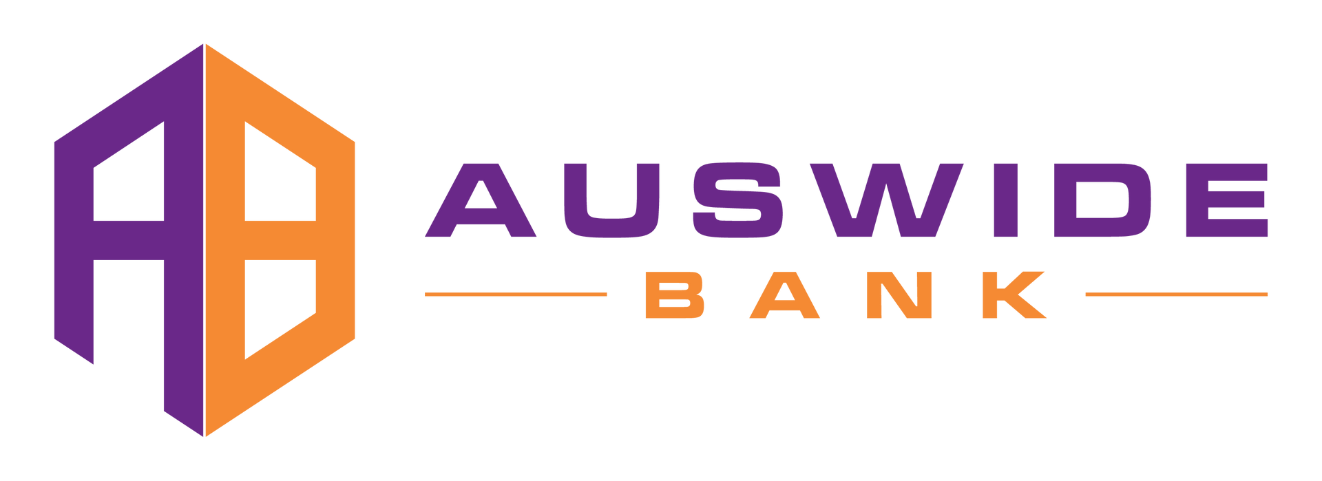 Auswide Bank logo in purple and orange with stylized “A” icon and text on white background