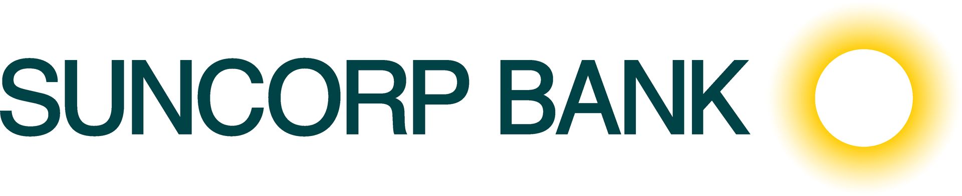 Suncorp Bank logo in teal with a yellow sun icon on a white background