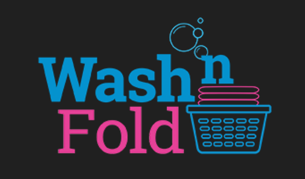 A logo for a laundromat called wash n fold