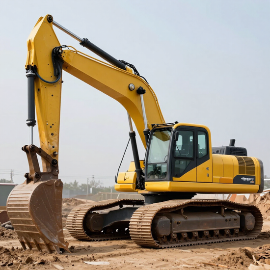Equipment Rental in Addis Ababa features a yellow excavator with a long arm for digging projects.