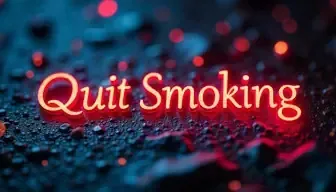 quit smoking text in neon wriring with embers around it