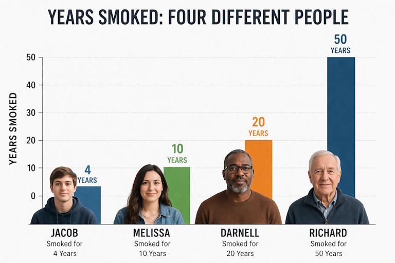 Infographic sharing several people who have smoked for various lengths of time ready to quit smoking