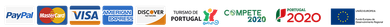 Collection of logos including payment providers (e.g., Visa, Mastercard), EU, Portugal, Compete, and Turismo de Portugal, signifying our official licensing and authorization as a travel agency.