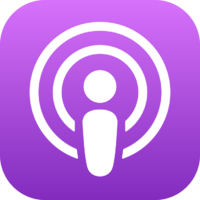 A purple podcast icon with a white circle around it