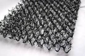 Black woven mesh material with a diamond pattern, shown in close-up on a white background