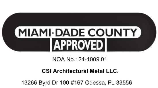 Miami-Dade County approved permit sign for CSI Architectural Metal LLC with address and permit number