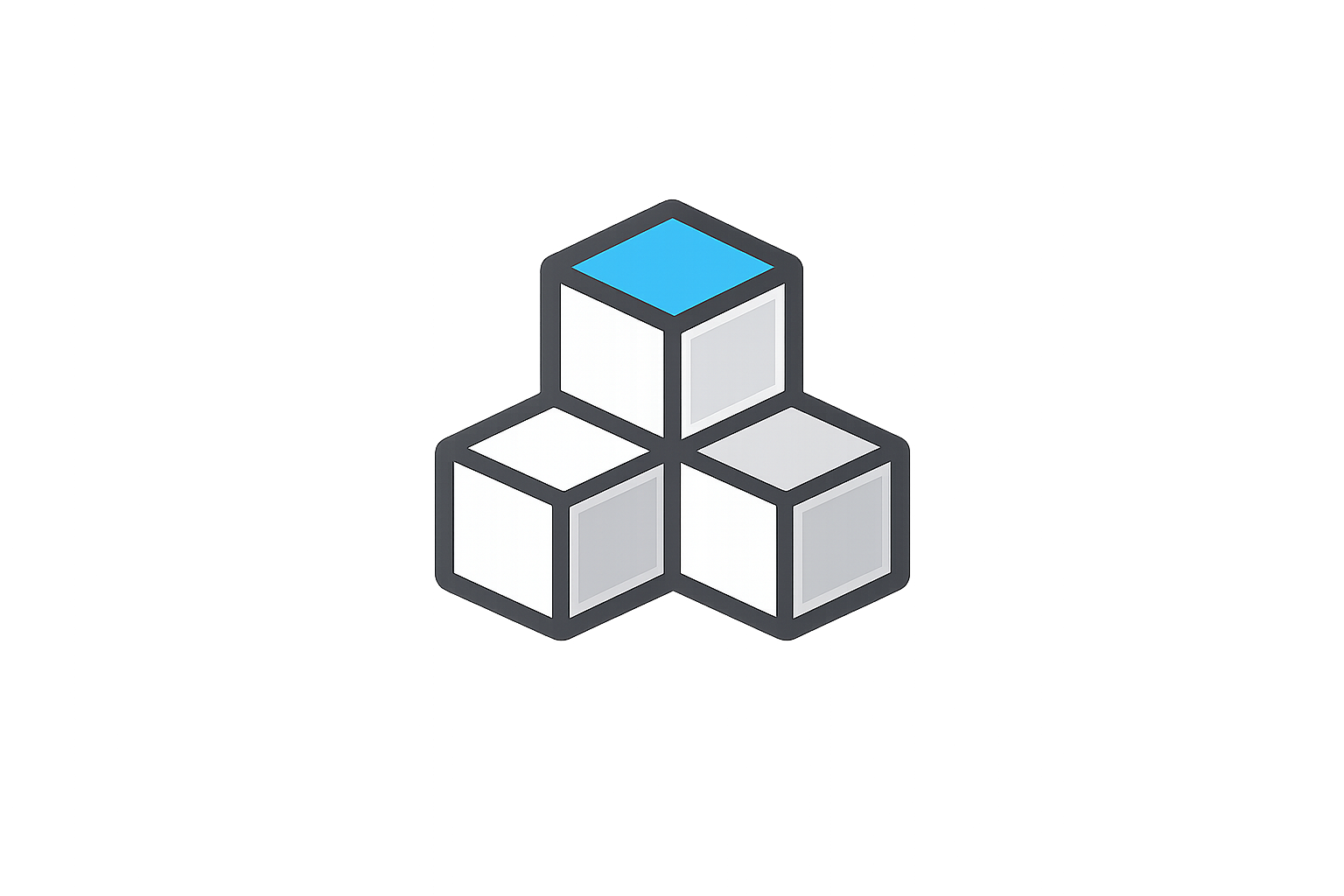 Three stacked cubes with a blue top and gray outlines on a white background