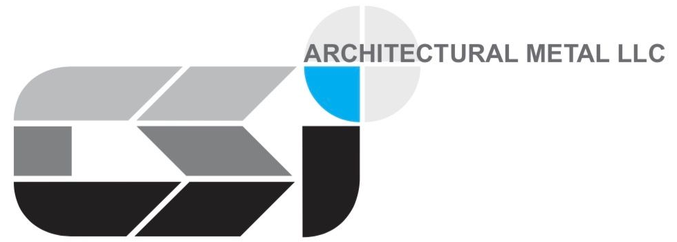 Logo for Architectural Metal LLC in gray, black, and cyan geometric shapes