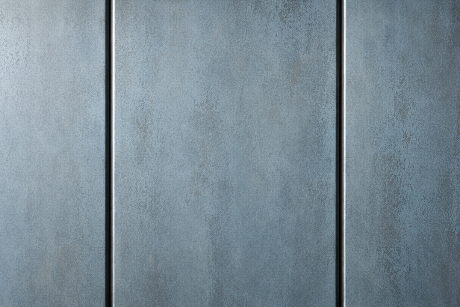 Blue-gray textured wall panels with dark vertical seams