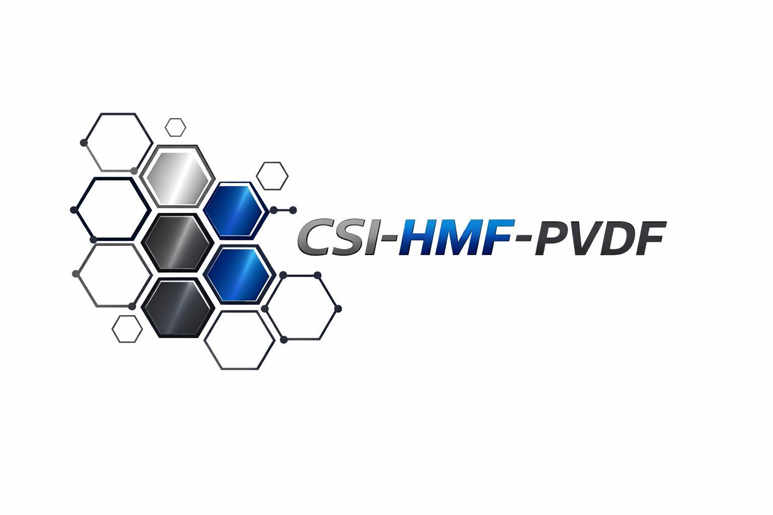 CSI-HMF-PVDF logo with gray hexagons and blue-highlighted center beside text