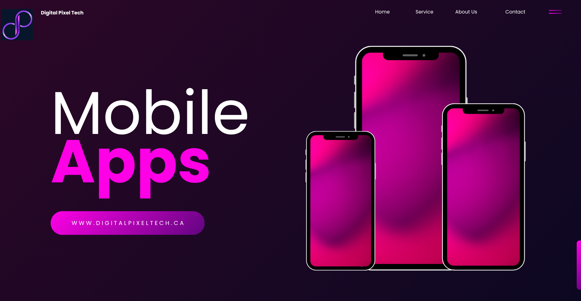 A purple background with three phones and the words `` mobile apps.