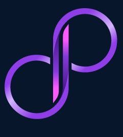 A purple and pink letter p on a dark background.