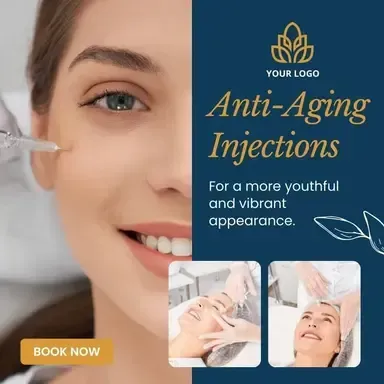 An advertisement for anti-aging injections for a more youthful and vibrant appearance.