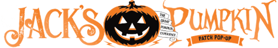 Jack's Pumpkin logo with orange text and a carved jack-o'-lantern pumpkin center on a white background