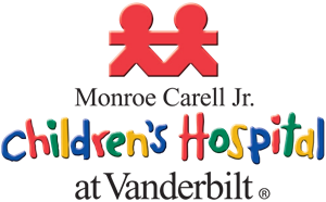 Logo for the Monroe Carell Jr. Children's Hospital at Vanderbilt featuring two red figures joined by a bar.