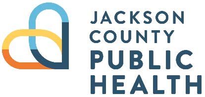 Logo for Jackson County Public Health, featuring a colorful interconnected shape and text.