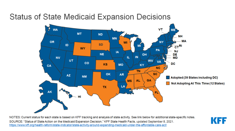 A map showing the status of state medicaid expansion decisions