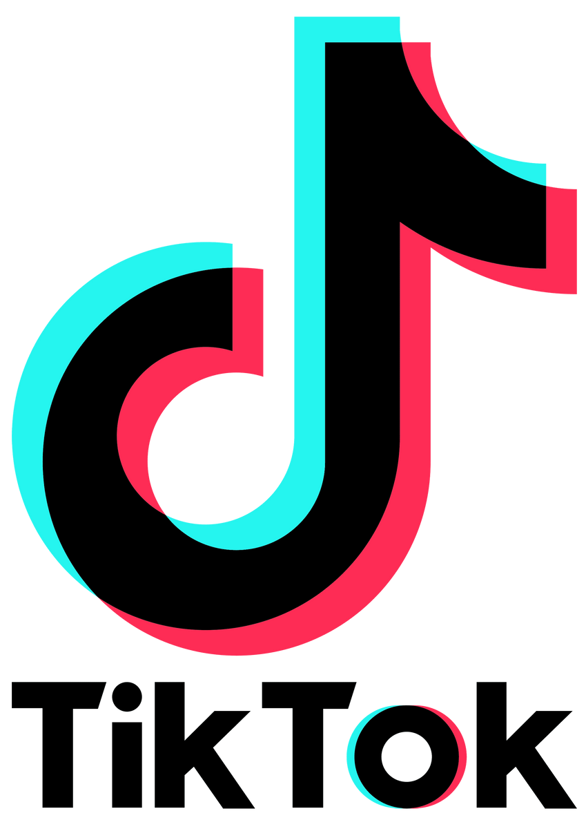 A tiktok logo with a red , blue , and black j on a white background.