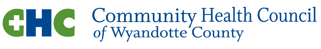 Logo for Community Health Council of Wyandotte County: Green and blue 