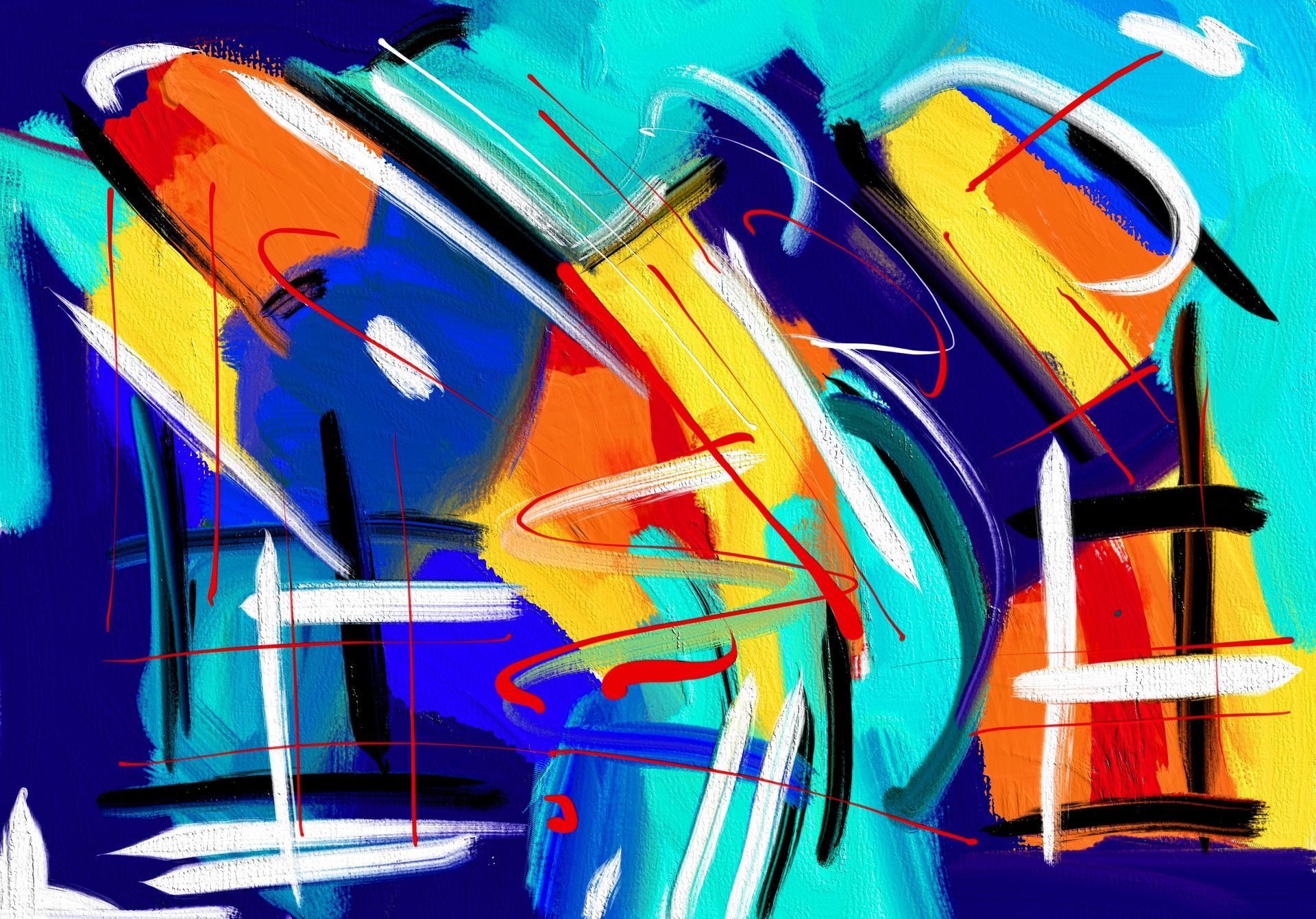Abstract watercolor landscape with flowing blue, pink, and orange colors and delicate branching forms
