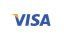 Visa logo with blue text and a yellow accent on a white background