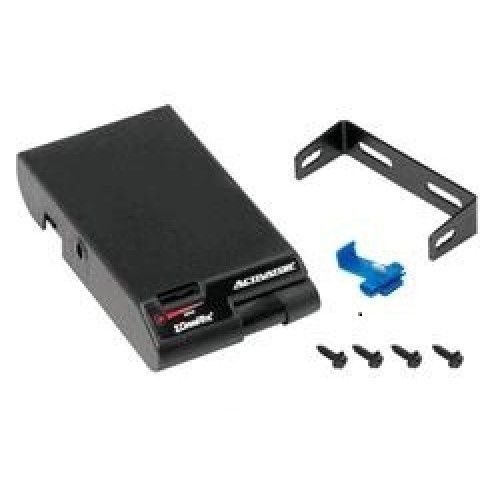 Black trailer brake controller with mounting bracket and hardware.