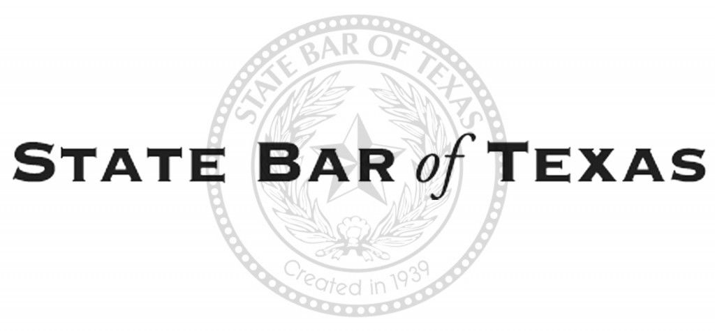 A black and white logo for the state bar of Texas.