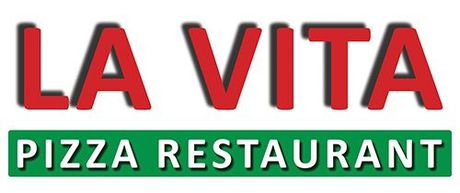 La Vita Pizza Restaurant logo in red and green text on a white background