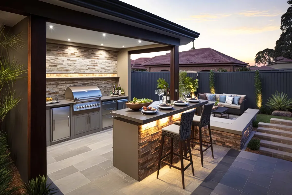 custom outdoor kitchen and living space. custom outdoor kitchen and living space.