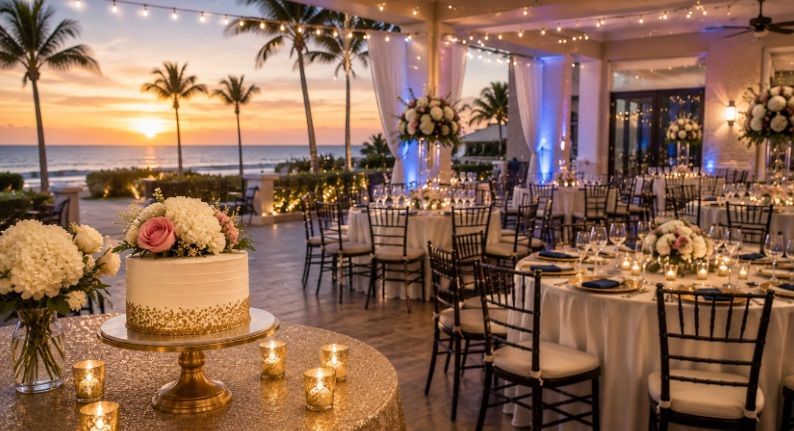 event center in Edinburg, TX decorated for a birthday or milestone celebration near the beach