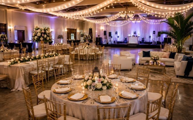 Elegant gathering setup at an event center in Edinburg, TX.