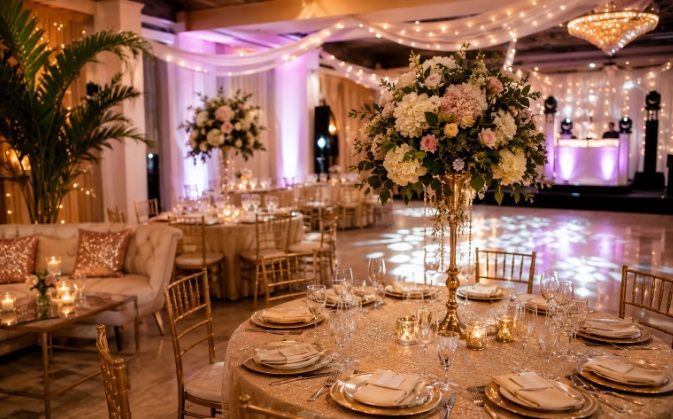 Elegant party setup at an event center near Pharr, TX.
