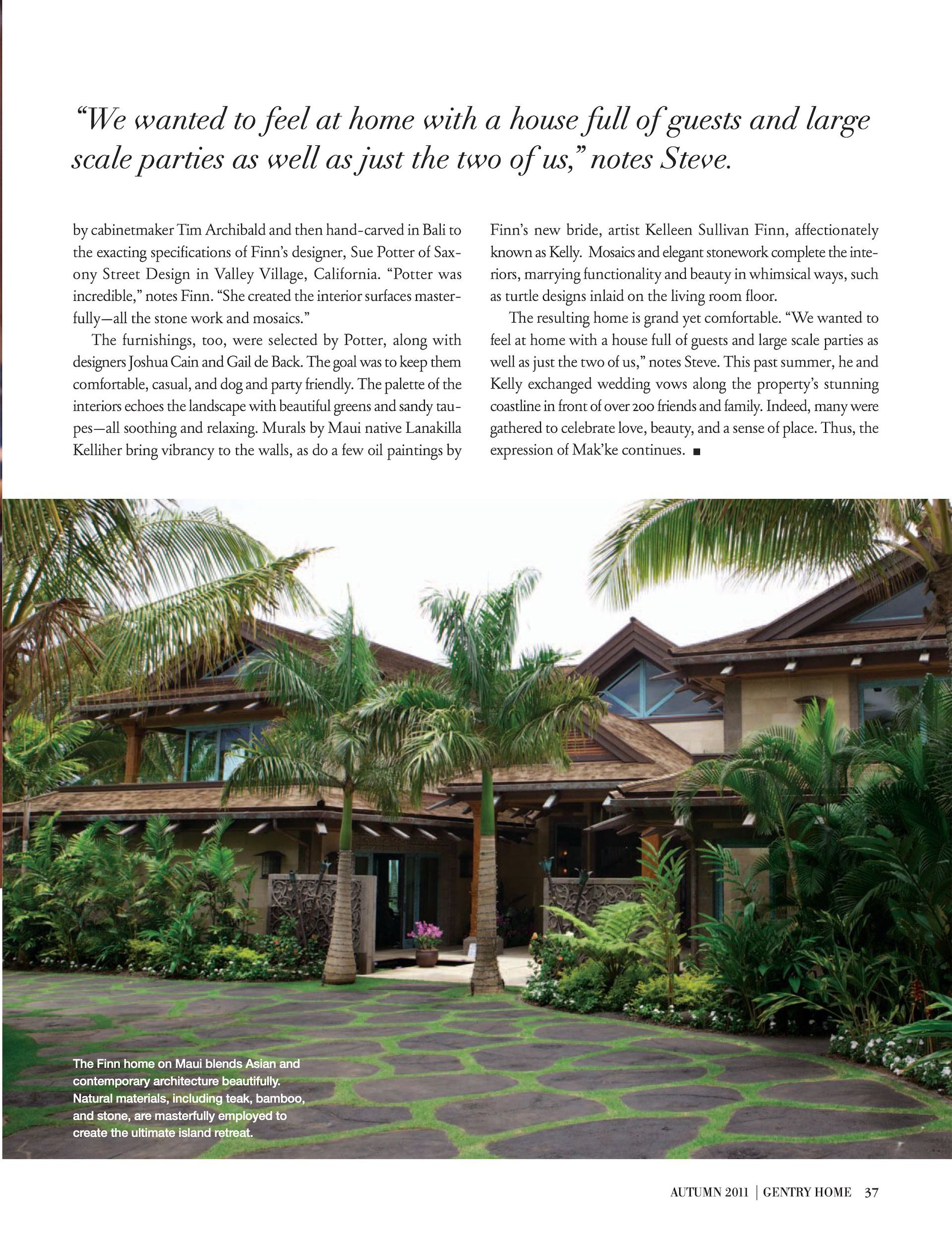 The Makena Waterfront Estate. with a lot of palm trees in front of it featured in Gentry Home Magazine.