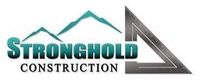 Stronghold Construction logo with teal mountains and gray triangle graphic